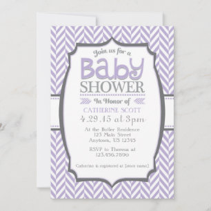 Lavender Grey Herringbone Baby Shower Invitations