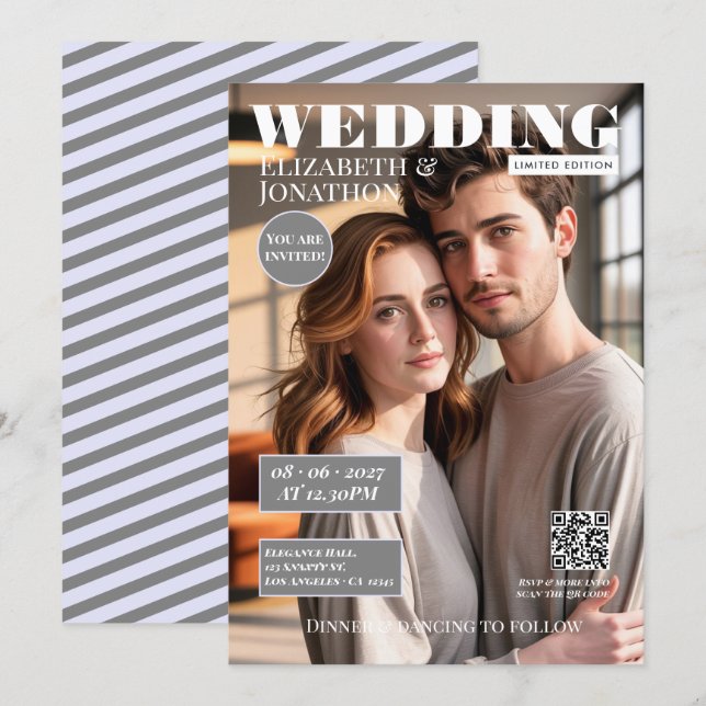 Lavender & Grey Magazine Wedding Photo Invitation (Front/Back)