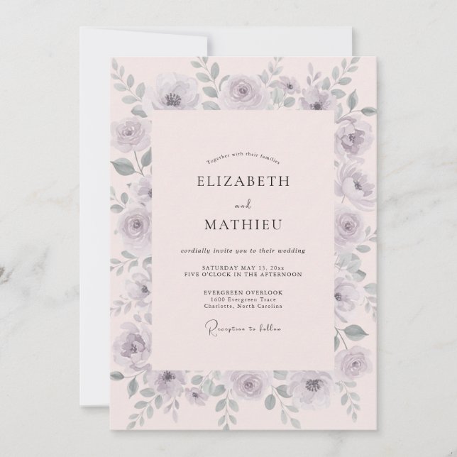 Lavender Grey Painted Wedding Invitation (Front)