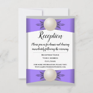 Lavender & Grey Pearl Ribbon Wedding Reception Invitation