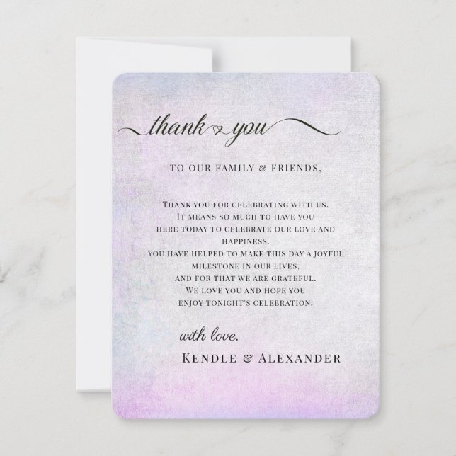Lavender Grey Reception Table Thank You (Front)