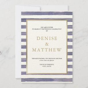Lavender Grey Watercolor Stripes & Gold Lettering Invitation