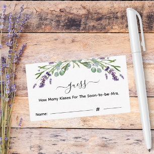 Lavender guess how many kisses bridal shower game enclosure card