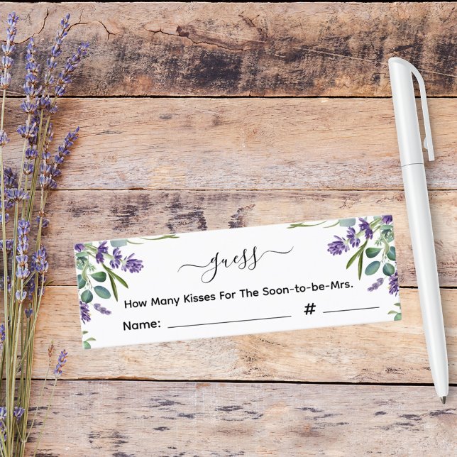 Lavender guess how many kisses bridal shower game mini business card (Creator Uploaded)