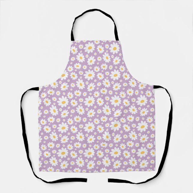 Lavender Hand Drawn Daisy Pattern Apron (Front)
