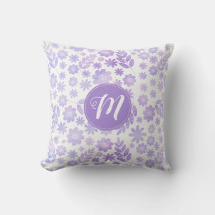 Lavender Hand Drawn Floral Pattern & Monogram Cushion