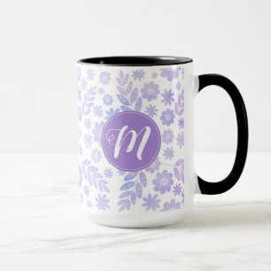 Lavender Hand Drawn Floral Pattern & Monogram Mug