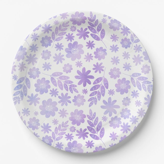 Lavender Hand Drawn Floral Pattern Paper Plate (Front)