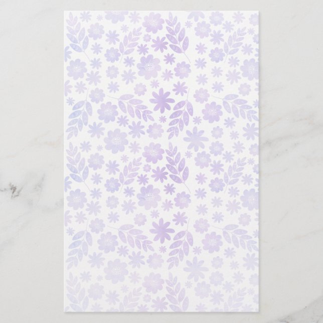 Lavender Hand Drawn Floral Pattern Stationery (Front)