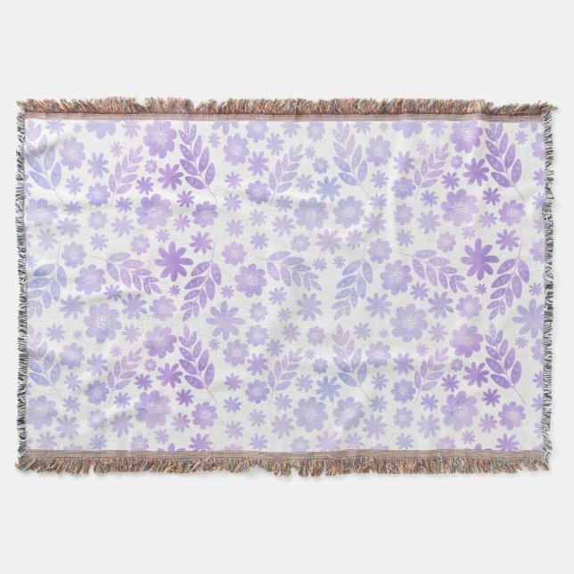Lavender Hand Drawn Floral Pattern Throw Blanket (Front)