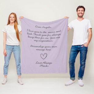 Lavender Handwritten Love Letter or message Fleece Blanket