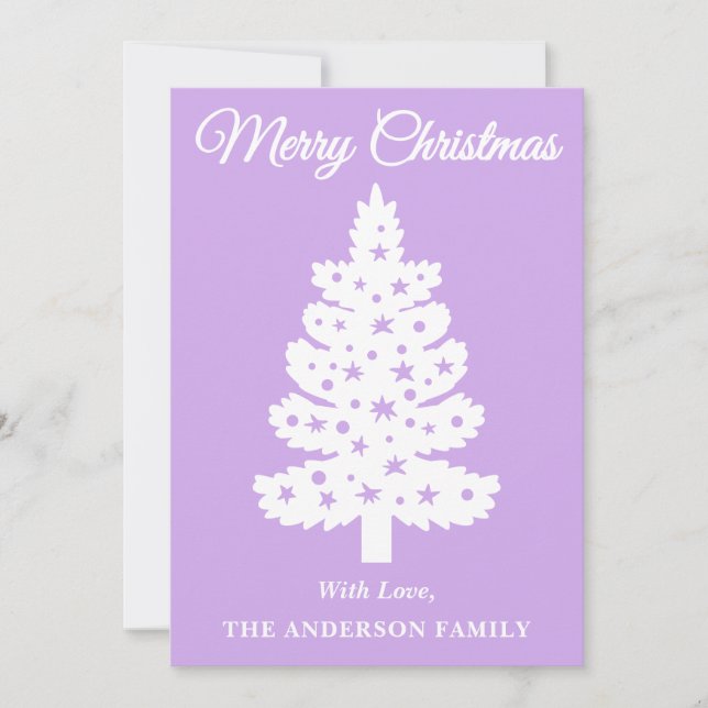 lavender Handwritten Script Christmas Tree Holiday Card (Front)