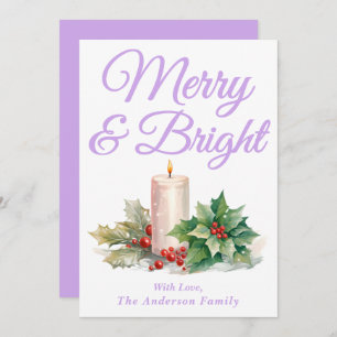 Lavender Handwritten Script Merry & Bright Holiday Card