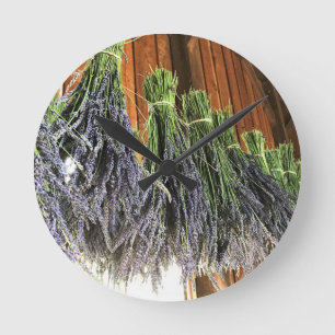 Lavender Hanging in a Barn Round Clock