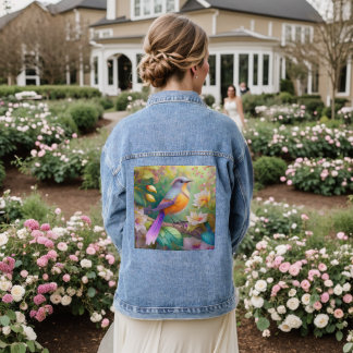 Lavender Headed Orange Breasted Fantasy Bird Denim Jacket