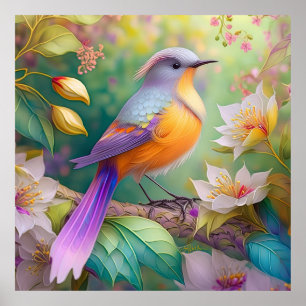 Lavender Headed Orange Breasted Fantasy Bird Poster