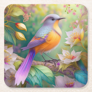 Lavender Headed Orange Breasted Fantasy Bird Square Paper Coaster
