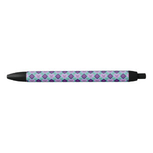 Lavender Heart and Purple Diamond Argyle Black Ink Pen