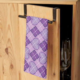Lavender Heart and Purple Diamond Argyle Tea Towel