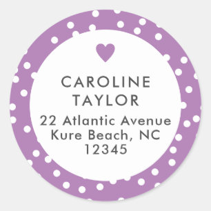 Lavender Heart & Dots Cute Purple Girly Address Classic Round Sticker