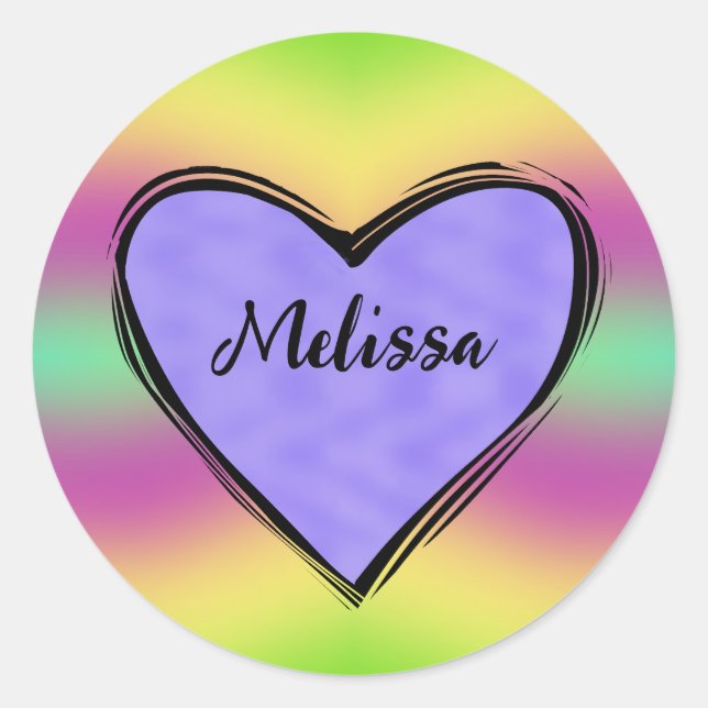 Lavender Heart on Rainbow Classic Round Sticker (Front)