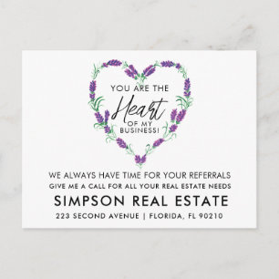 Lavender Heart Real Estate Referral Announcement Postcard
