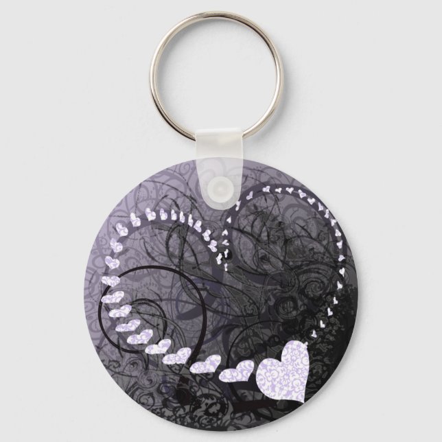 Lavender Heart Swirls Key Ring (Front)