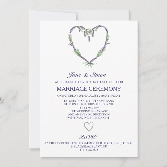 Lavender Heart Wedding Invitation (Front)