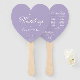 Lavender Heart Wedding Program Purple White Script Hand Fan