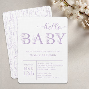 Lavender Hello Baby Wildflower Invitation