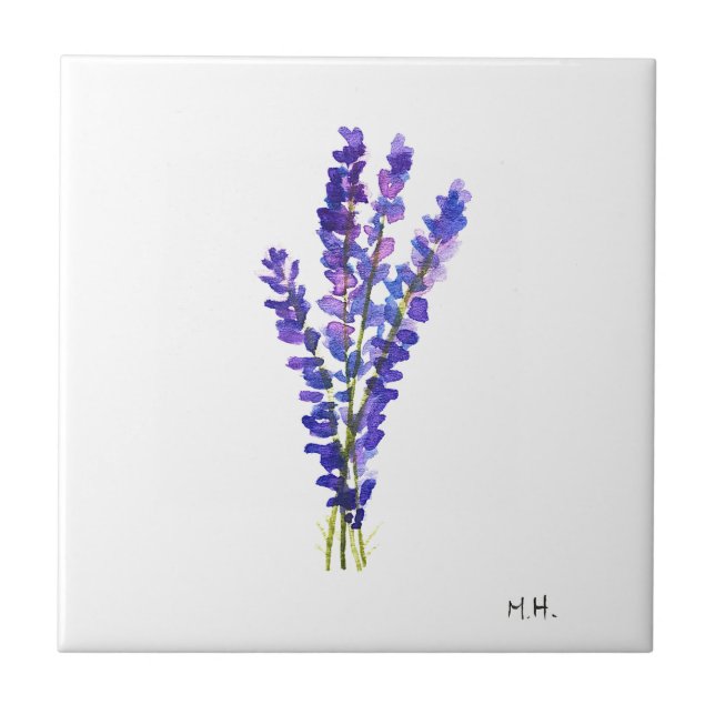 Lavender herb botanical flowers purple watercolor  tile (Front)