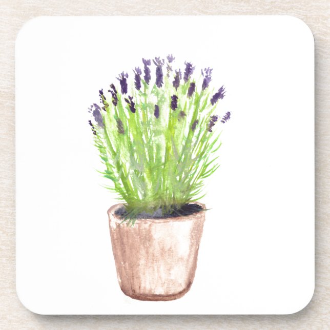 Lavender herb pot plant rustic purple floral coaster (Front)