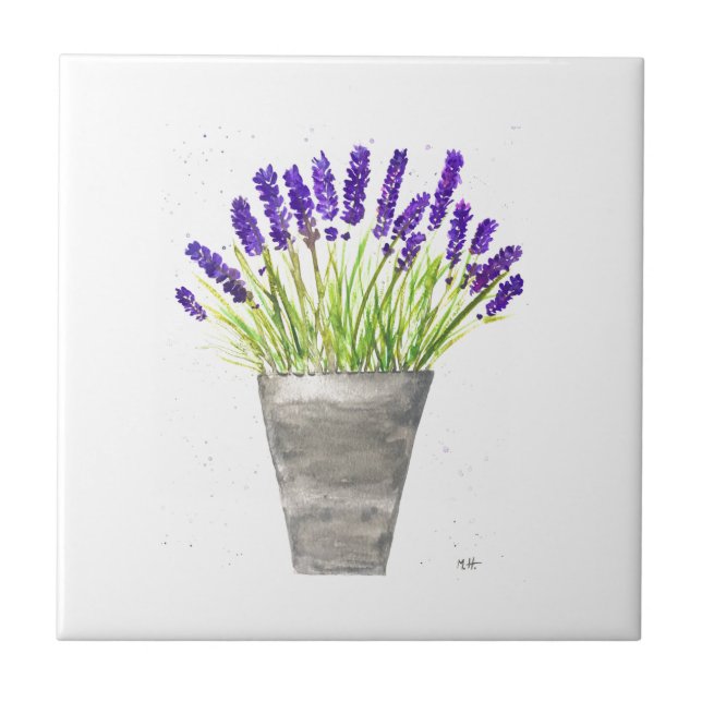 Lavender herb pot plant Rustic Purple Kitchen Tile (Front)