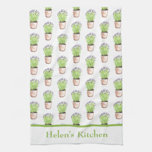 Lavender herb pot plant Watercolor Rustic Tea Towel