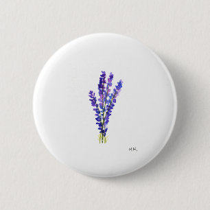 Lavender herbs garden floral vintage watercolor 6 cm round badge
