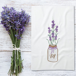Lavender Herbs in a Mason Jar Monogram Tea Towel