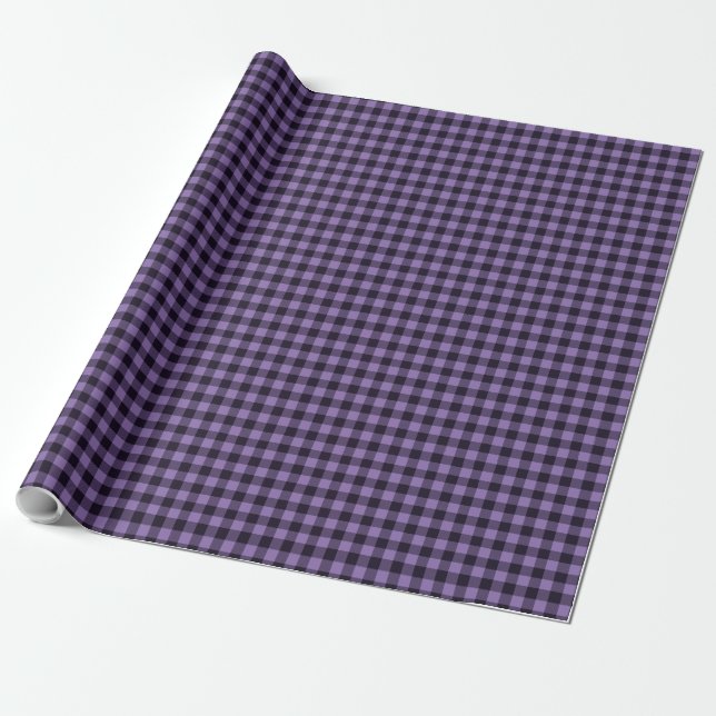 Lavender Holiday Purple Gingham Chequered Wrapping Paper (Unrolled)