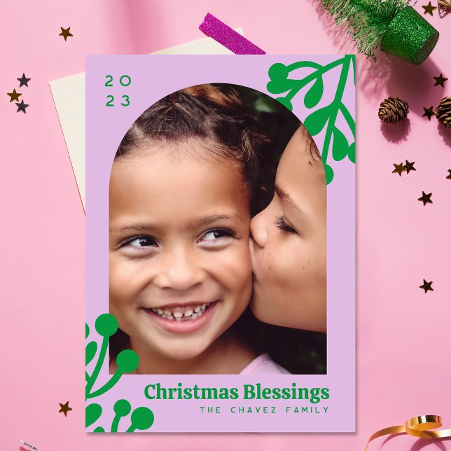 Lavender Holly Berries Christmas Photo Arch Holiday Card (Creator Uploaded)