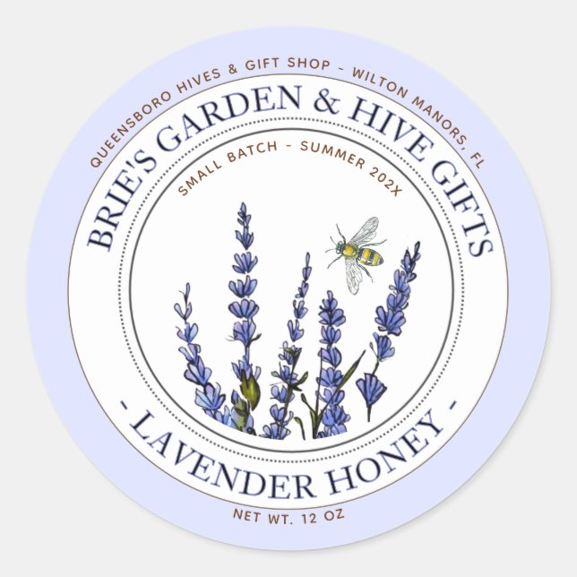  Lavender Honey Jaar Label with Honeybees (Front)