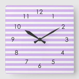 Lavender Horizontal Stripes Pastel Striped Lilac Square Wall Clock
