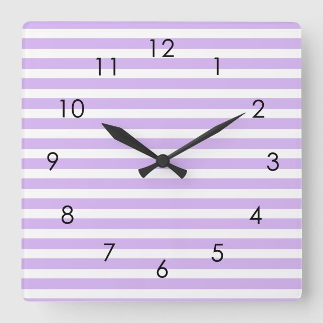 Lavender Horizontal Stripes Pastel Striped Lilac   Square Wall Clock (Front)