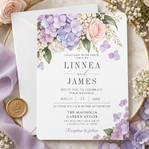 Lavender Hydrangea Blush Rose Elegant Wedding Invitation