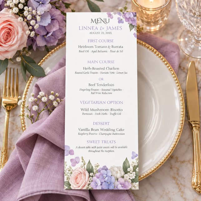 Lavender Hydrangea Blush Rose Wedding  Menu (Creator Uploaded)
