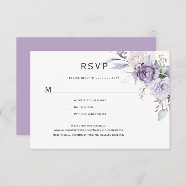 Lavender Hydrangea Floral RSVP Card (Front/Back)
