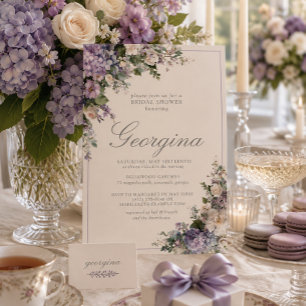 Lavender Hydrangea Ivory Monogram Bridal Shower Invitation