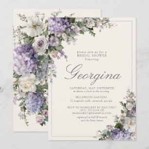 Lavender Hydrangea Ivory Monogram Bridal Shower Invitation