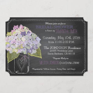 Lavender Hydrangea Jar Chalkboard Bridal Shower Invitation