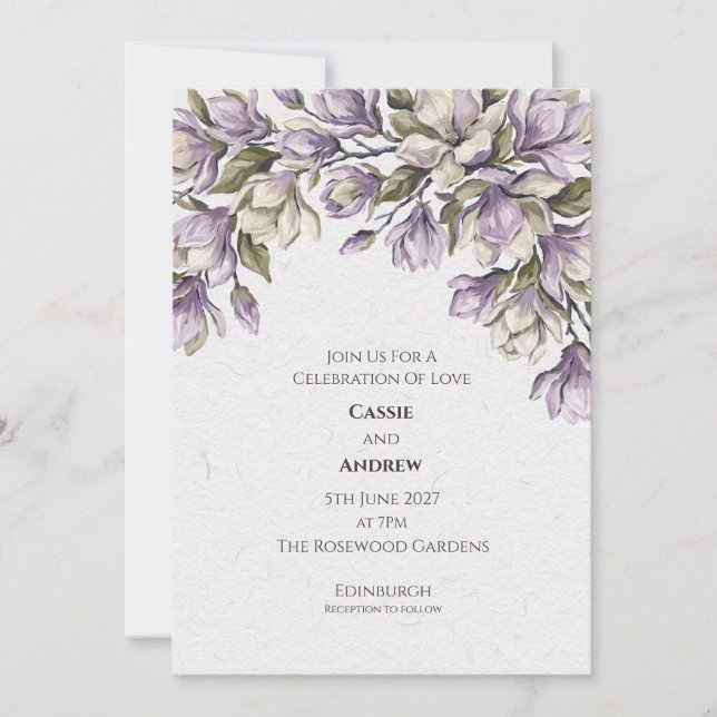 Lavender Hydrangea Watercolour Wedding Invitation (Front)
