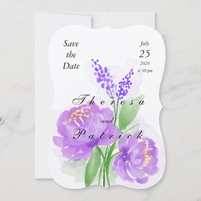 Lavender Hydrangeas Flat Wedding Invitation (Front)