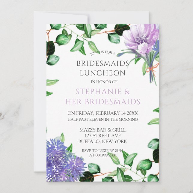 Lavender Hydrangeas Floral Bridesmaids Luncheon Invitation (Front)